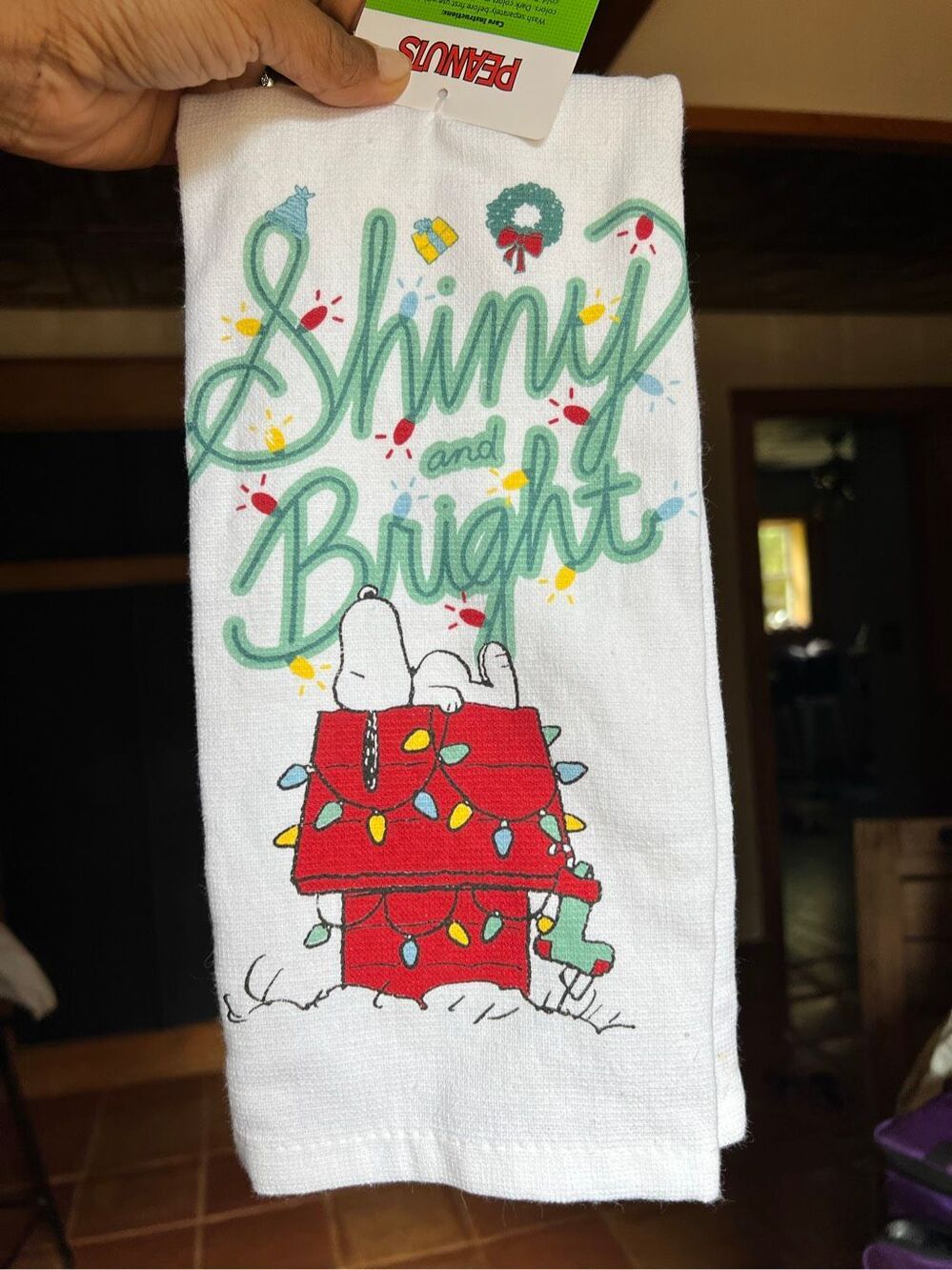 Peanuts Snoopy Christmas Shiny/Bright Kitchen Tea Towel Dish Cloth set of 2 NWT
